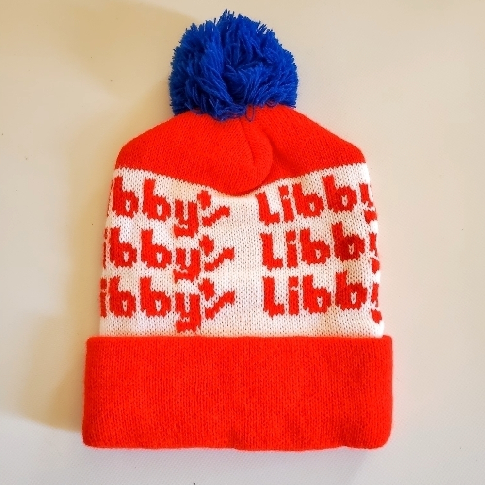 Libby Vintage Pom Pom Knit Beanie Red White Blue Size OSFM NWT - Picture 2 of 2